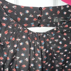 ZARA Black Open Back Knee Length Dress with Dainty Rose Print